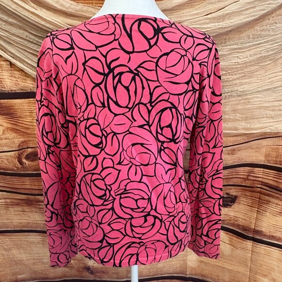 Jones New York Womens Pink/Black Floral Lightweight Button Down Cardigan Size M - Picture 2 of 13